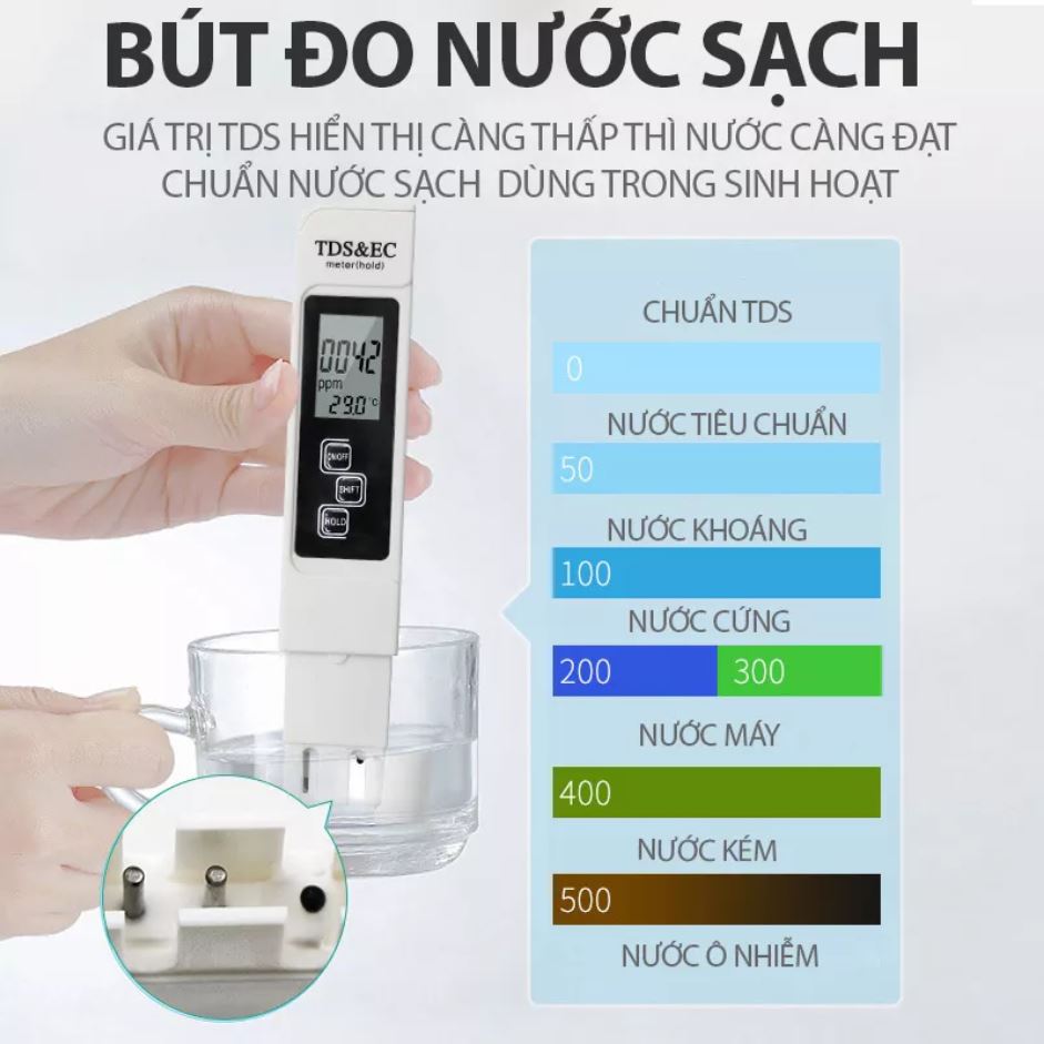 Bút đo độ ph bút đo nước sạch , bút đo ph nước tds ec ppm / tds-3 hàng nhập khẩu , máy kiểm tra chất lượng nước lcd máy đo tds thử nước sạch