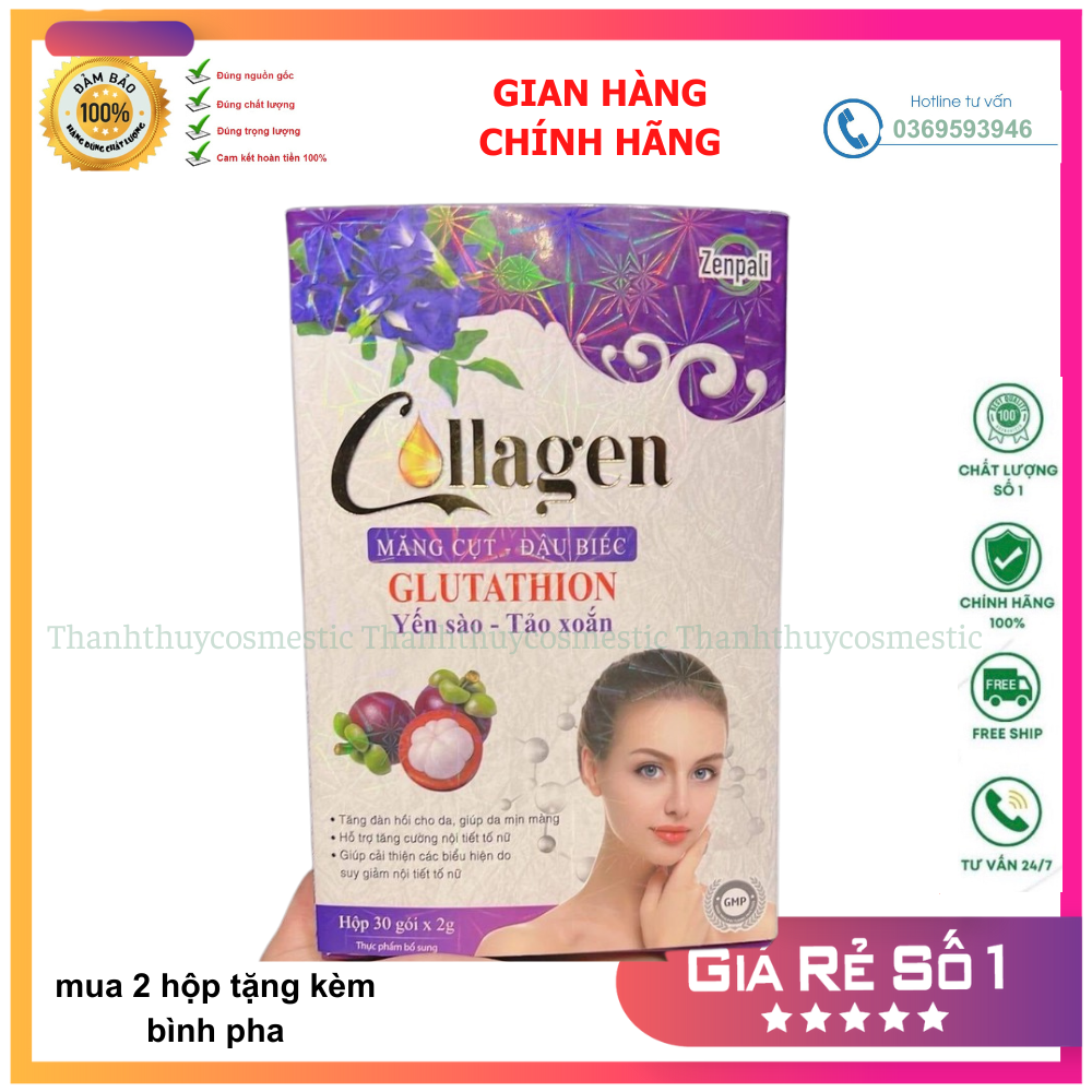 Collagen Zenpali Măng cụt_Đậu biếc nguyên hộp 30 gói