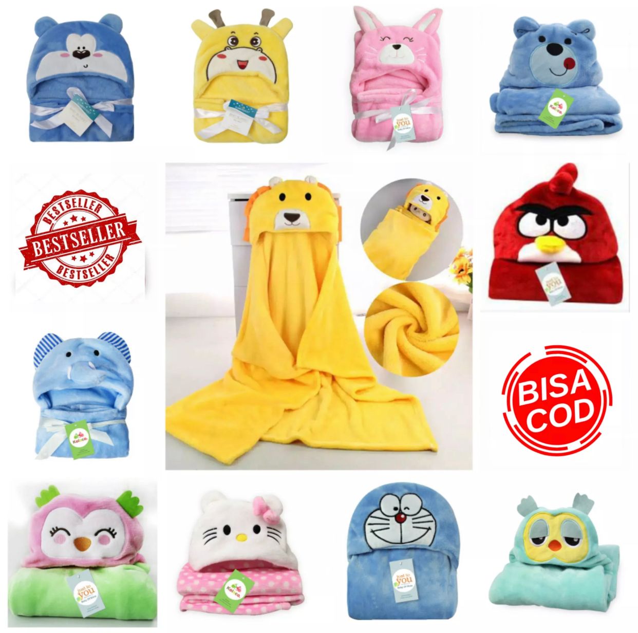 Selimut bayi topi BONEKA double fleece animal karakter - import
