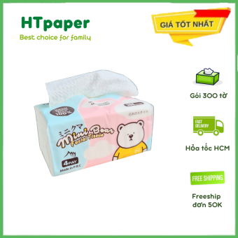 💥 Khăn giấy rút mini bear Nhật Bản gói 300 tờ x 4 lớp - HTpaper