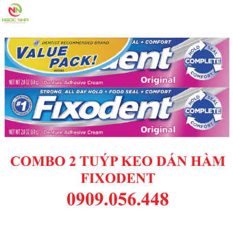 Combo 2 tuýp Keo dán hàm răng giả hàm tháo lắp Fixodent 68g hàng chính hãng P&G - Mỹ