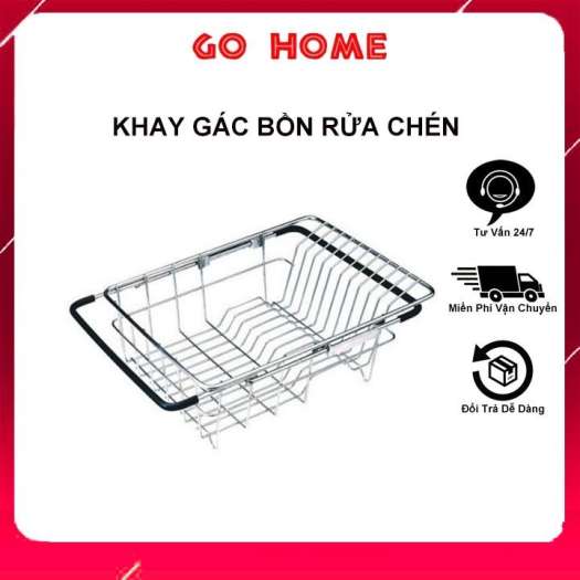 Khay Inox gác lên bồn rửa chén size lớn tùy chỉnh kích thước tiện lợi gọn gàng đựng đĩa chén trái cây
