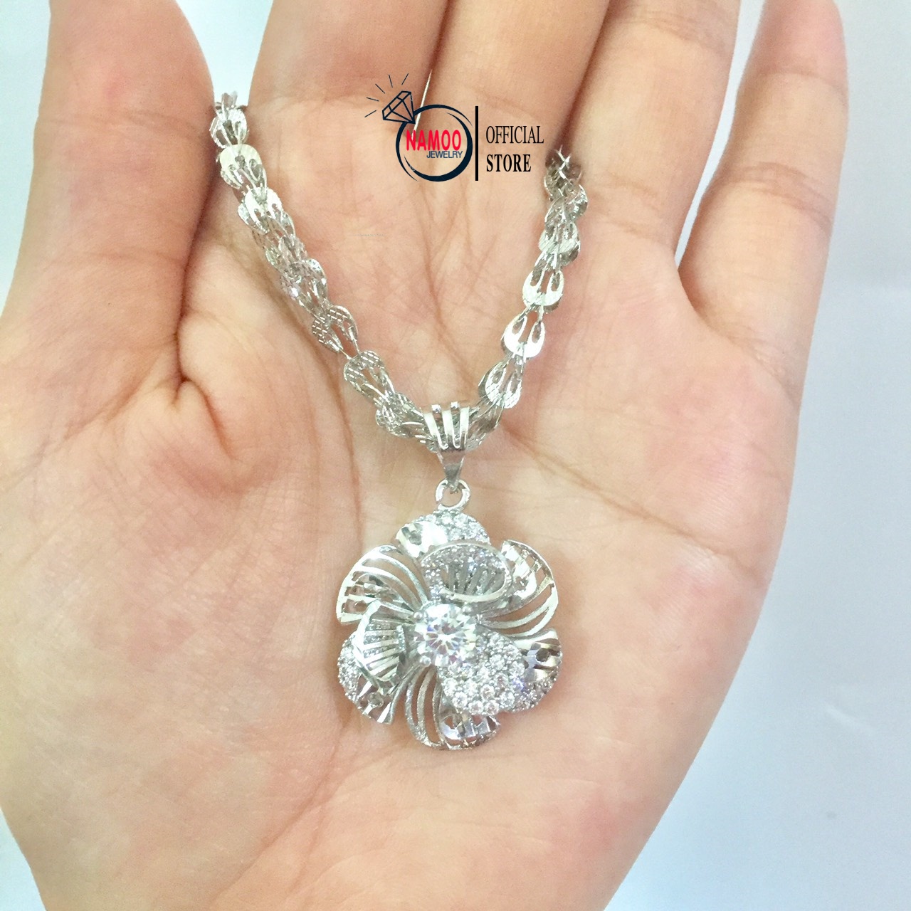 Dây Chuyền Bạc Nữ V659, Dây Chuyền Hoa Mai Mạ Bạc Đính Đá, Mặt Dây Chuyền Bạc Hoa Mai Namoo Jewelry