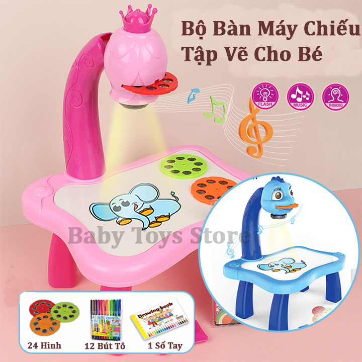 [HCM](CÓ NHẠC ĐÈN)Bộ đèn bàn máy chiếu học vẽ mini cho bé , Bộ bàn tập vẽ có đèn chiếu 24 hình có nhạc thông minh tặng kèm hộp bút 12 màu, bàn vẽ cho bé, Bàn vẽ thông minh cho bé đa hình ảnh luyện tập