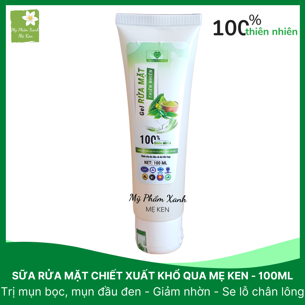 Sữa rửa mặt thiên nhiên Mẹ Ken Làm sạch da dịu nhẹ, ngừa mụn, giảm mụn, giảm nhờn, giảm nám tàn nhang, se khít lỗ chân lông, trắng da, dưỡng ẩm, dùng cho da mụn, da nhạy cảm, da dầu, da khô, nám, tàn nhang  -  Tuýt 100ml