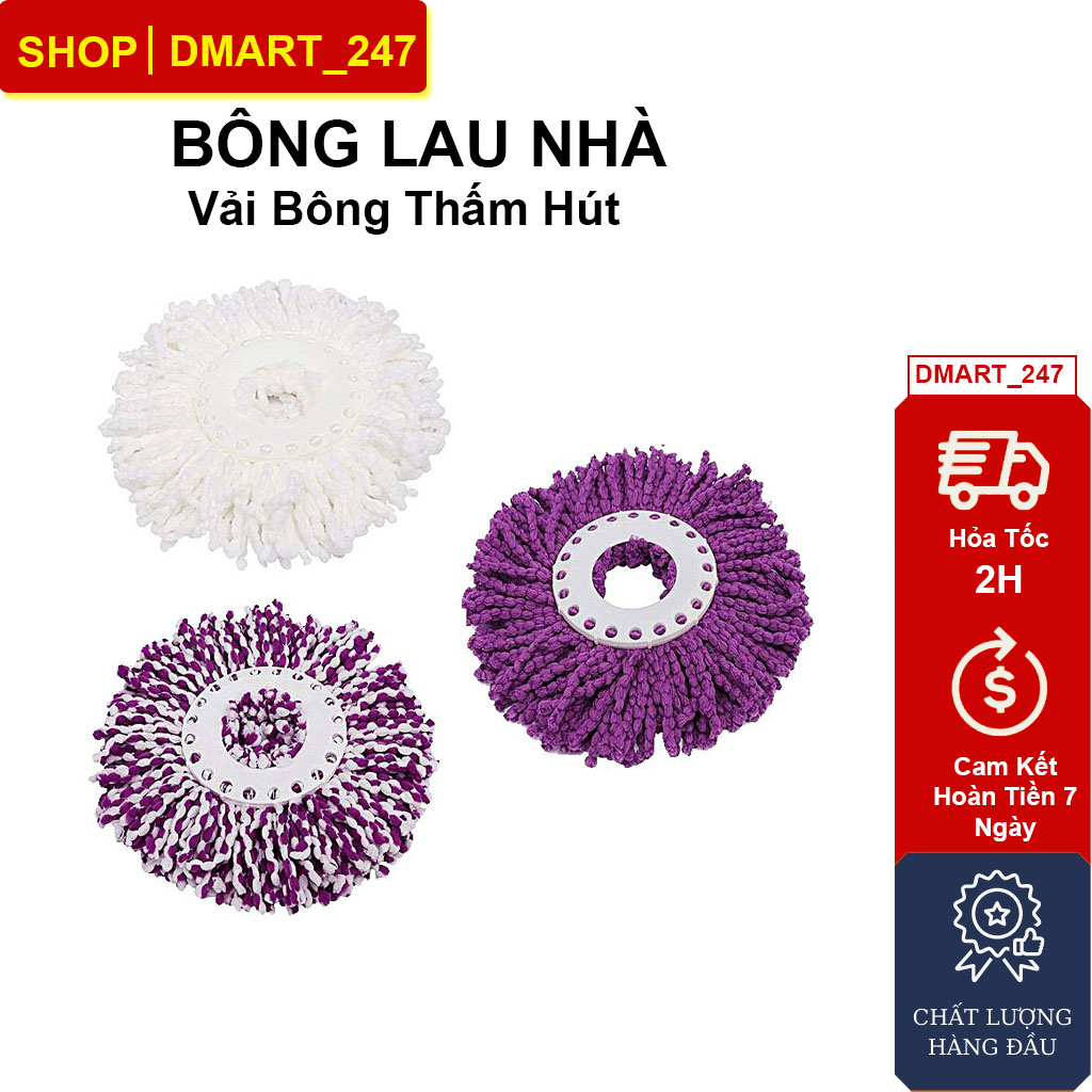 Combo 3 bông lau nhà 360 độ, thay thế chổi lau nhà rời tròn
