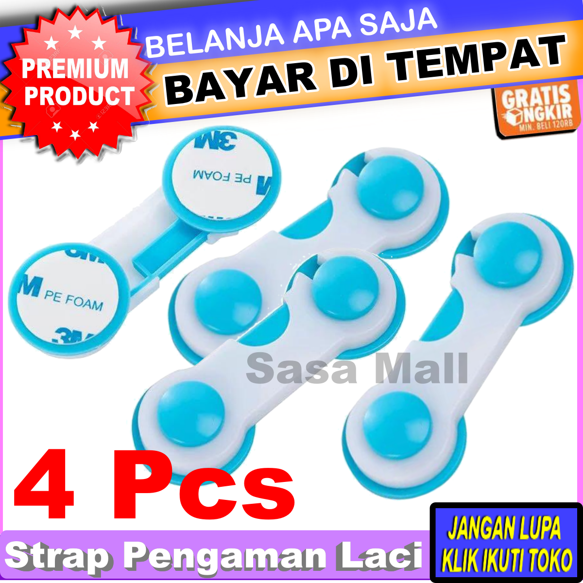 Set 4pcs Pengaman Laci Lemari Penjepit Kulkas Child Lock Safety Kunci Laci Pintu Bahan ABS dan Perekat Aman Bahan Berkualitas Strap Pengunci Pintu Laz COD Bayar di Tempat Sasa Mall