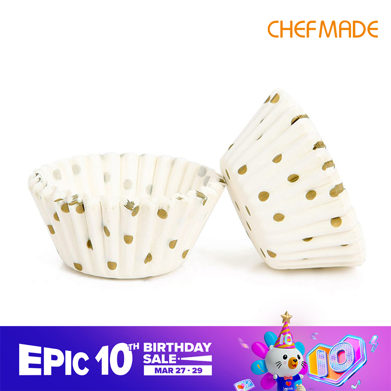 CHEFMADE Miếng Lót Bánh Cupcake Tiêu Chuẩn Tự Nhiên Không Mùi Cốc Giấy Nướng Bánh Giấy Lót Wgute Với Dot 100 Chiếc WK9299