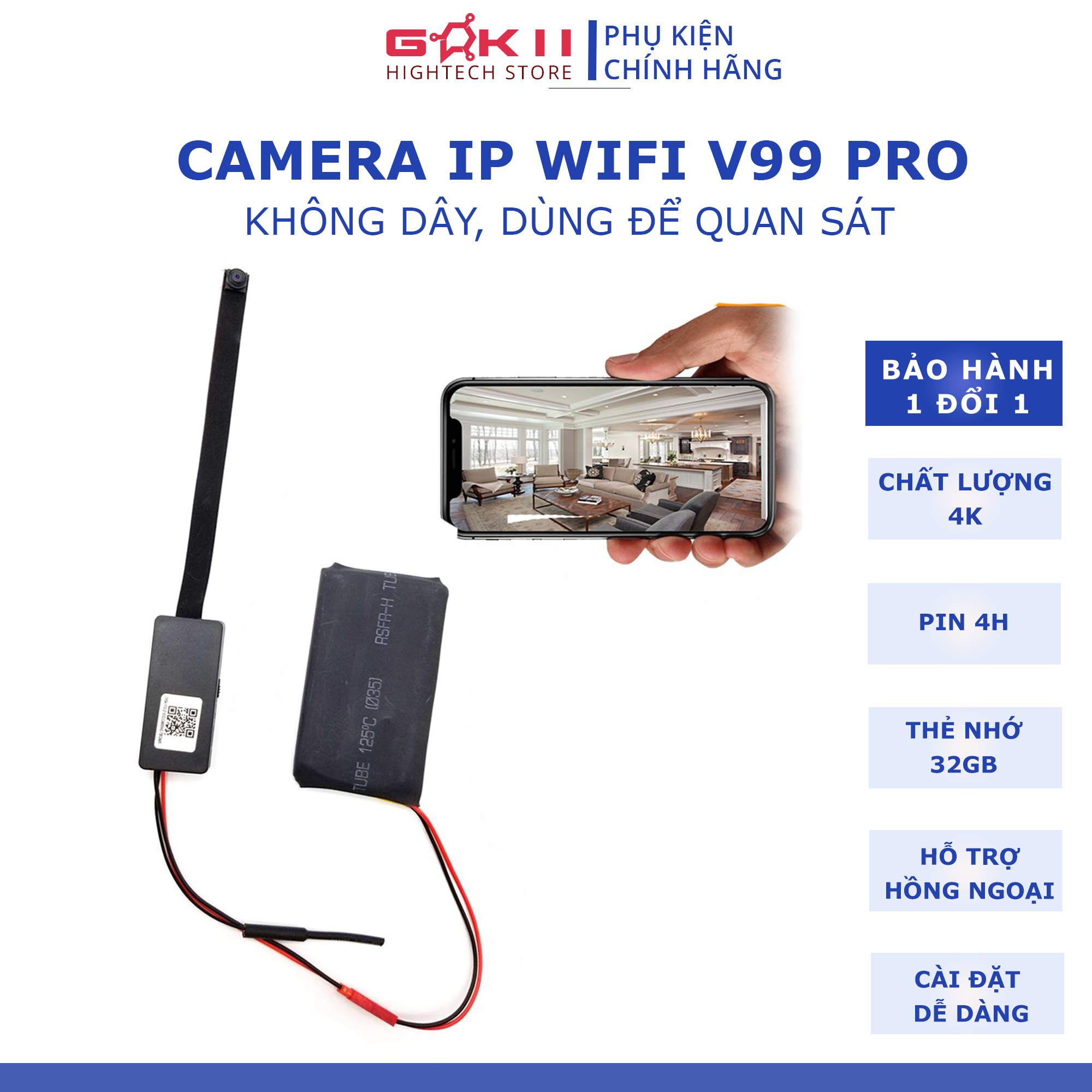 [FreeshipMAX] Camera wifi ip V99 pro  - Quay video FullHD - Kết nối từ xa siêu nhỏ