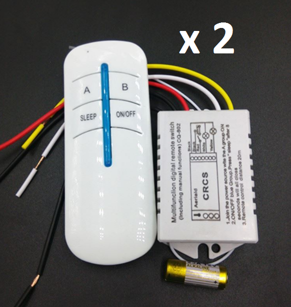 Bộ 2 công tắc điều khiển từ xa RF 2 cổng xuyên tường,công tắc không dây,công tắc thông minh, bật tắt đèn quạt từ xa
