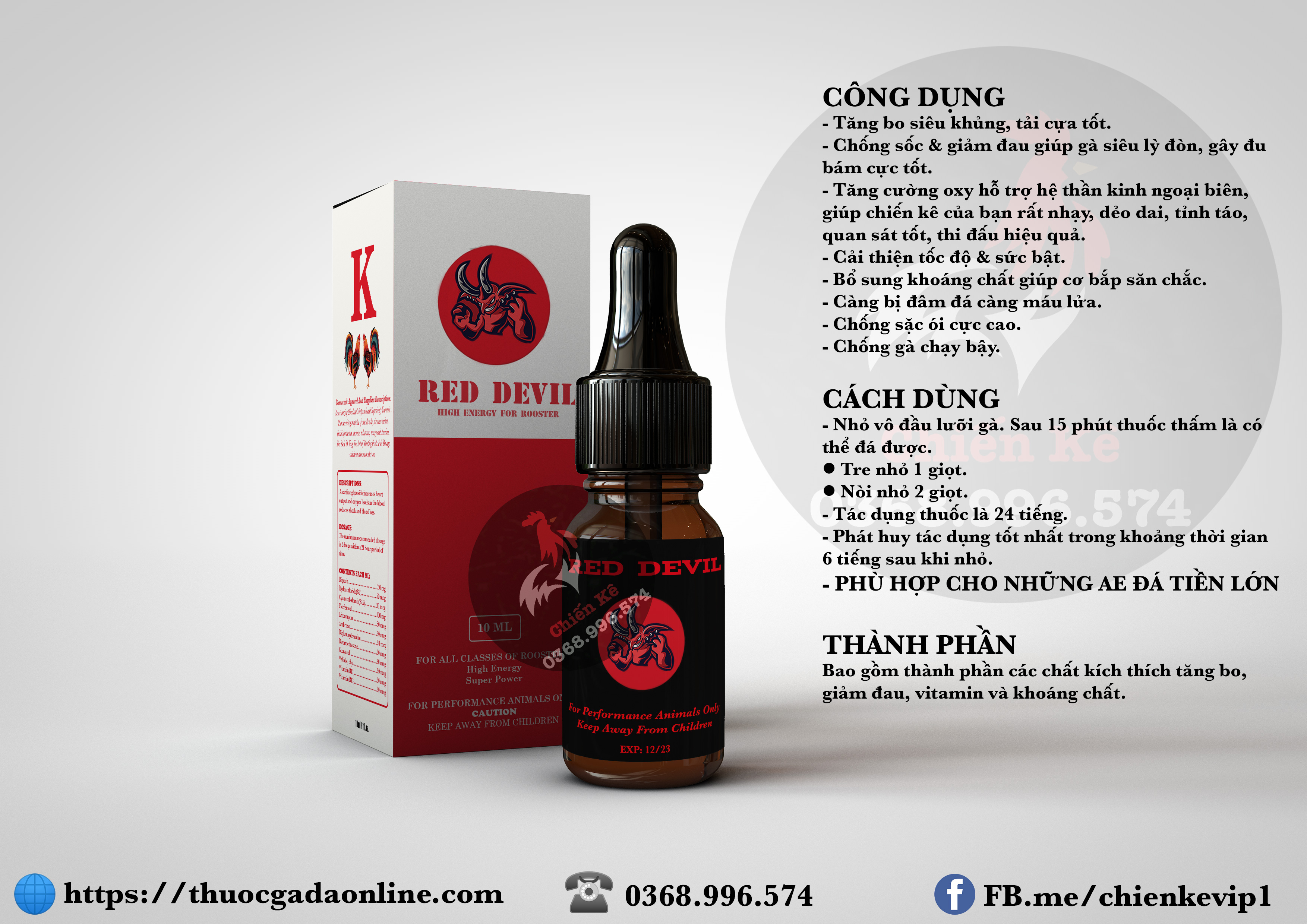 Thuốc nhỏ gà đá - red devil quỷ đỏ - xuất xứ usa - giúp gà tăng bo lớn, chống ói, tải cựa, cực kỳ lỳ đòn