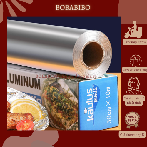 Cuộn giấy bạc kaulus bọc thực phẩm, giấy bạc nướng nồi chiên không dầu, giấy bạc nấu ăn 10m x 30cm bobabibo