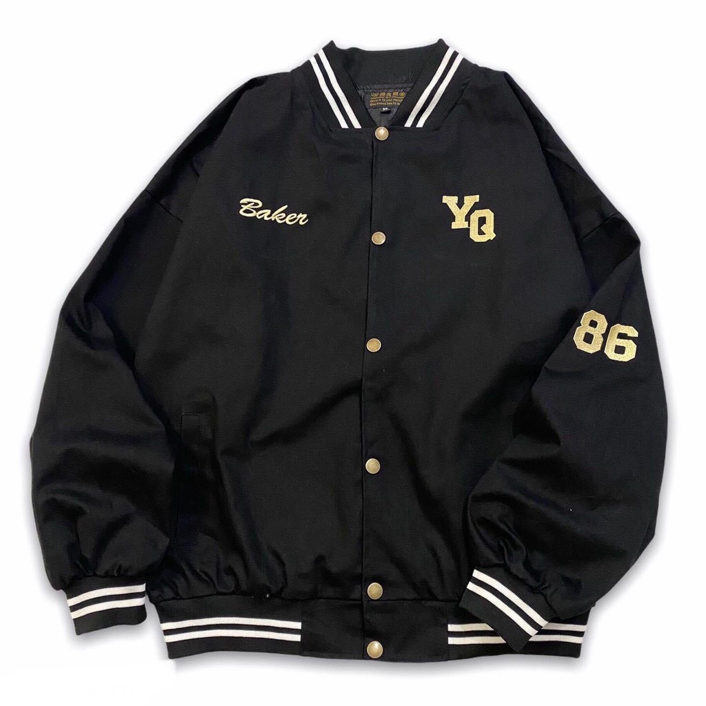 Áo khoác bomber unisex backer 86 - YQ- Áo bóng chày chữ và số thuê tay chất kaki 2 lớp dày dặn