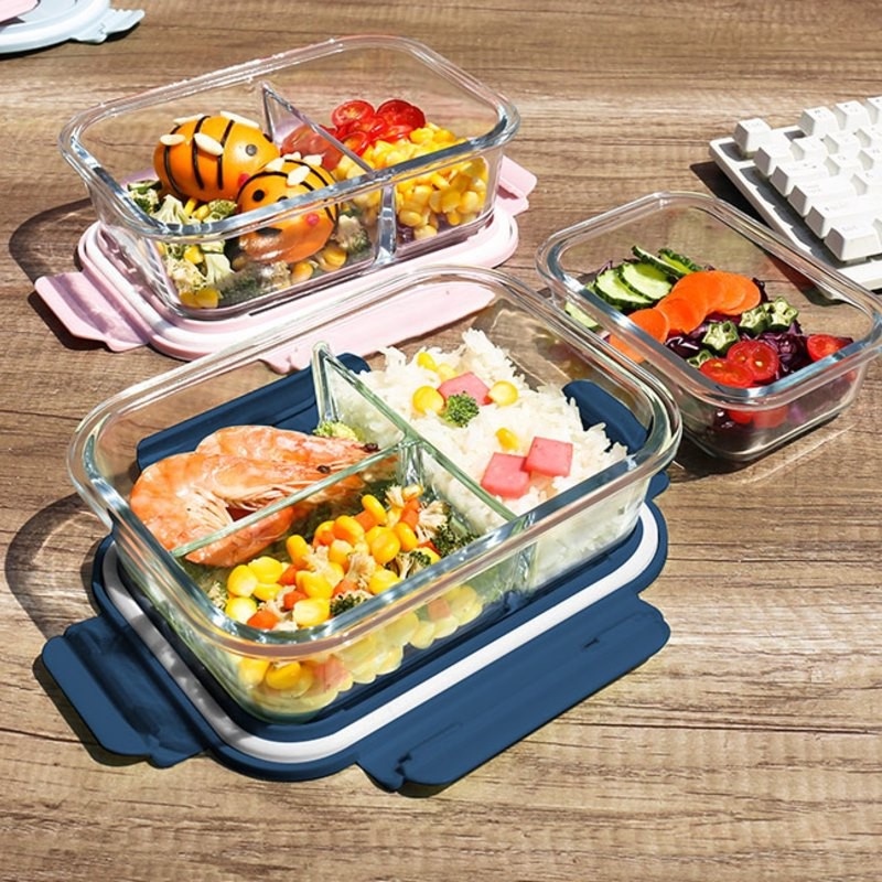 Glass Food Storage Meal Prep Containers 2 grid with Airtight Locking Lids  BPA Free Divided Glass Bento Lunch Boxes Crisper