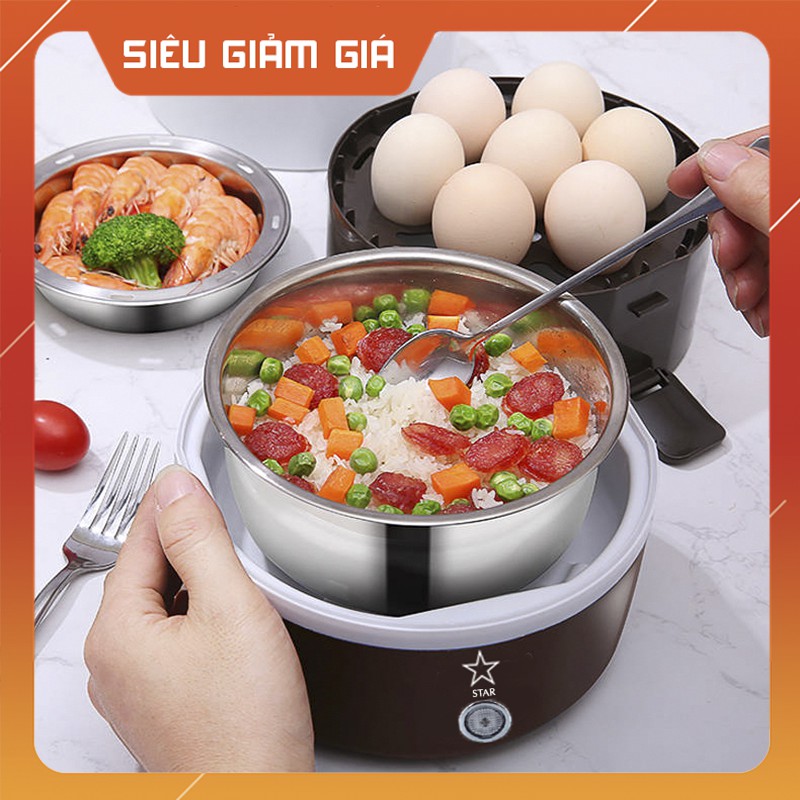 Hộp cơm giữ nhiệt cắm điện inox 3 tầng, hộp đựng cơm giữ nhiệt, hộp đựng cơm cắm điện văn phòng, có lõi hâm nóng thức ăn, cặp lồng ủ cơm 3 tầng inox bảo hành 1 năm