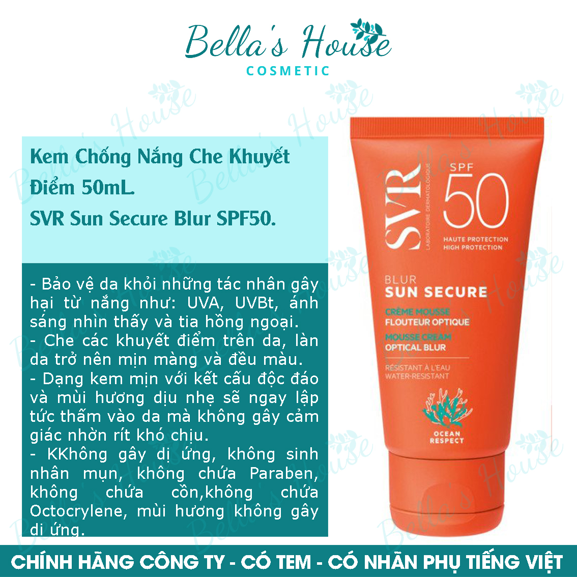 Hcm kem chống nắng che khuyết điểm 50ml - svr sun secure blur spf50 .