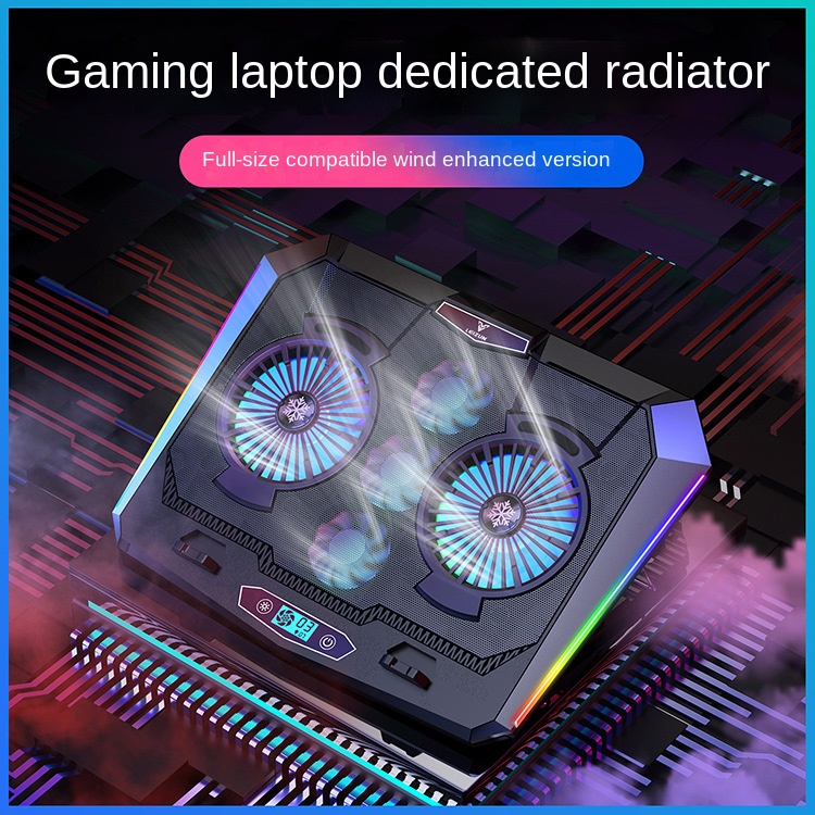Zuzg bộ tản nhiệt máy tính xách tay chơi game đèn rgb 21inch quạt sáu, màn hình led hai cổng usb tấm làm mát máy tính xách tay 3200 vòng/phút máy tính xách tay đứng cho máy tính xách tay