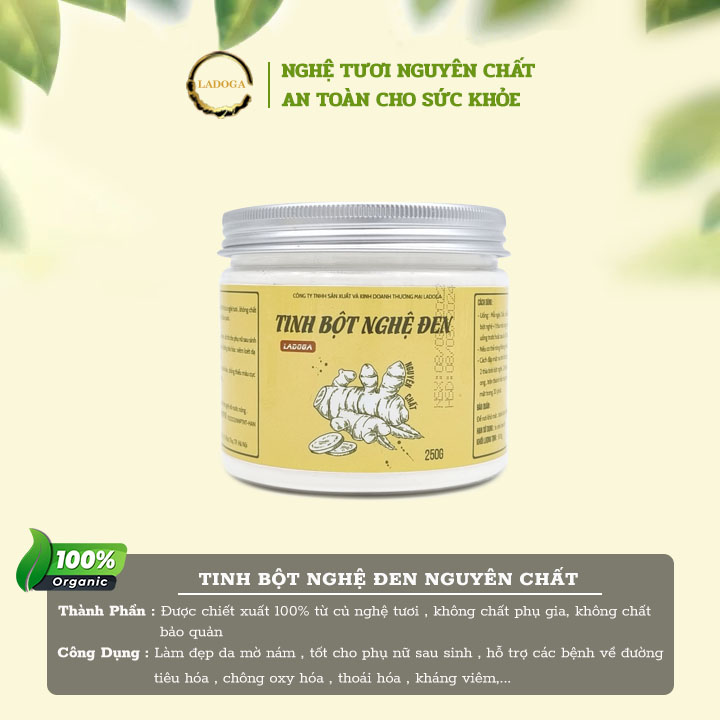 Tinh bột nghệ nguyên chất Ladoga - Tinh bột nghệ đen đóng hộp 250g giúp nâng cao sức khỏe, chăm sóc sắc đẹp