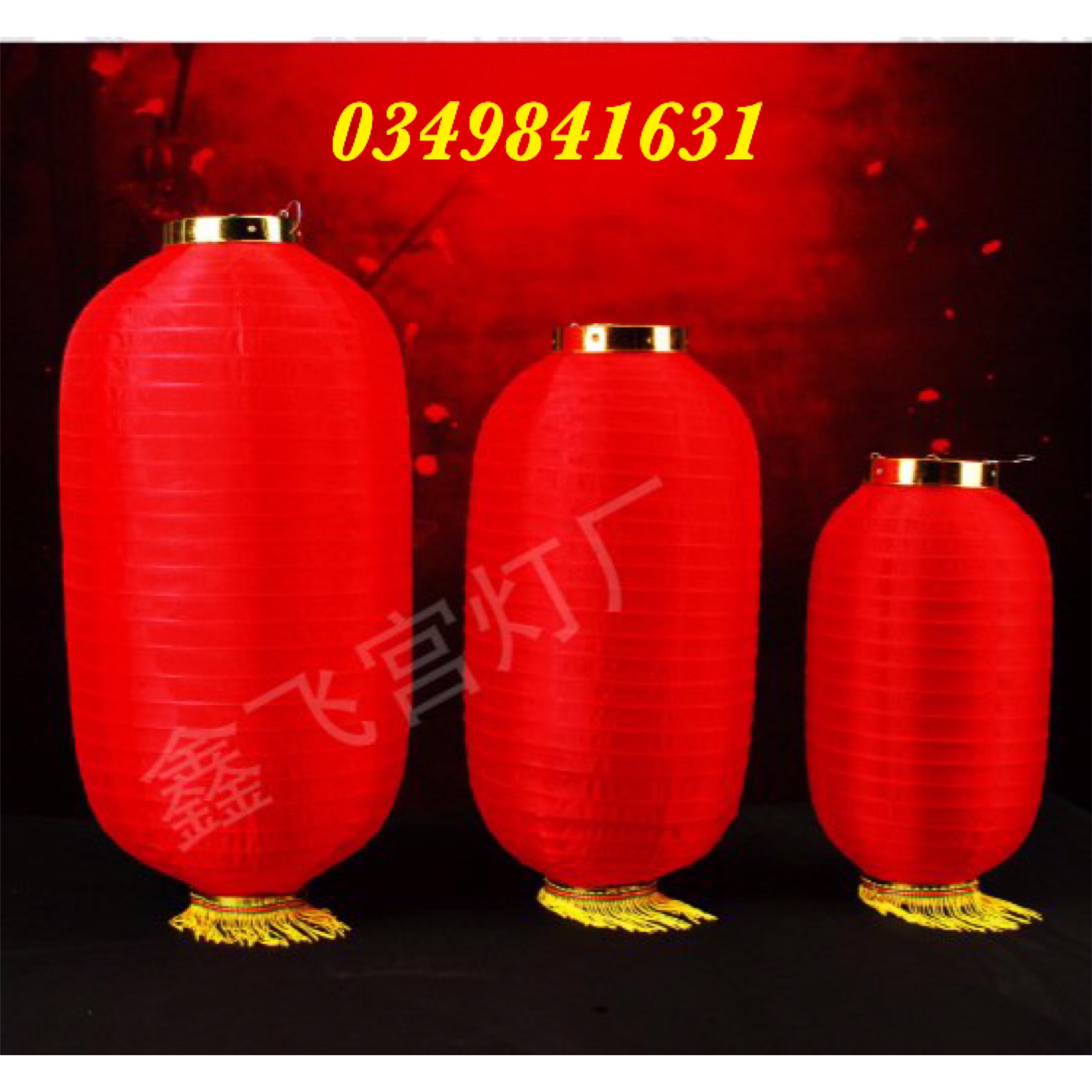 Đèn lồng vải đỏ hình trụ chống nước 30/40/50cm có tua trang trí ngoài trời