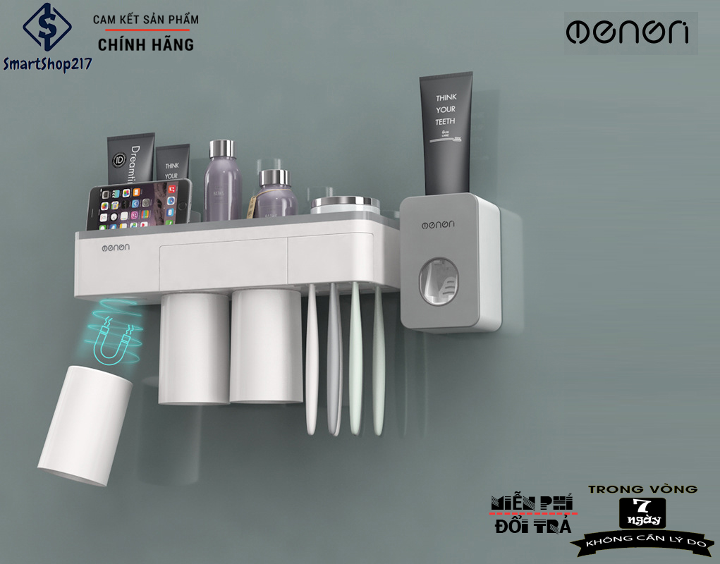 Kệ Để Đồ Nhà Tắm + Hộp Nhả Kem Đánh Răng Thông Minh - Thương Hiệu Nhật Bản OENON (tặng kèm cốc đế từ)