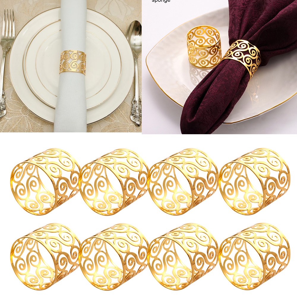 Gambar Napkin Ring, 8 Piece Metal Napkin Holder, Party Dinner Christmas Table Decoration, Hollow Round Design Napkin Ring