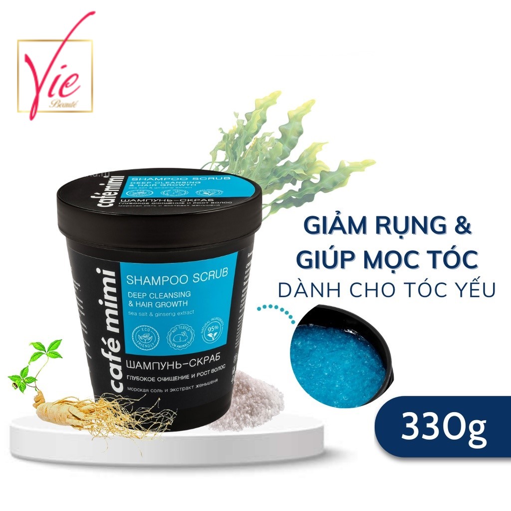 Dầu gội tẩy tế bào chết da đầu cafe mimi deep cleansing & hair growth shampoo scrub xanh dương 330g