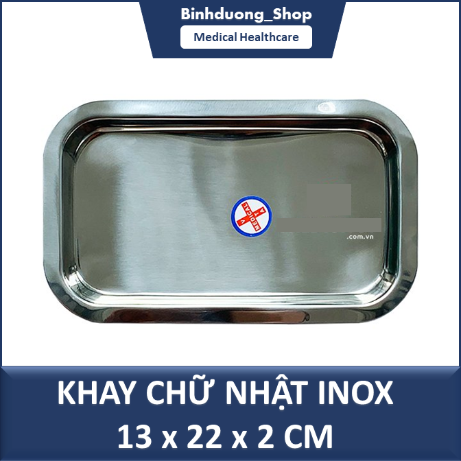 Khay chữ nhật kích thước 13x22x2 inox cao cấp không gỉ dùng đựng dụng cụ sơ cứu trong y tế, spa