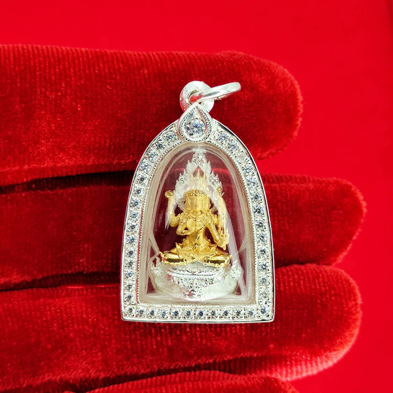 (Framed Picture Order Service, Inquire Via Chat) Lord Brahma, Lord Naka, Lord Suvirak, Lord Puki Lp. Gkk Wat Wangthong, Phichit Province, Year 65 +92.5% Pure Silver Frame, Frame Surrounded by Diamonds, Silver92.5% ราคา 4,252 บาท*ส่งฟรี