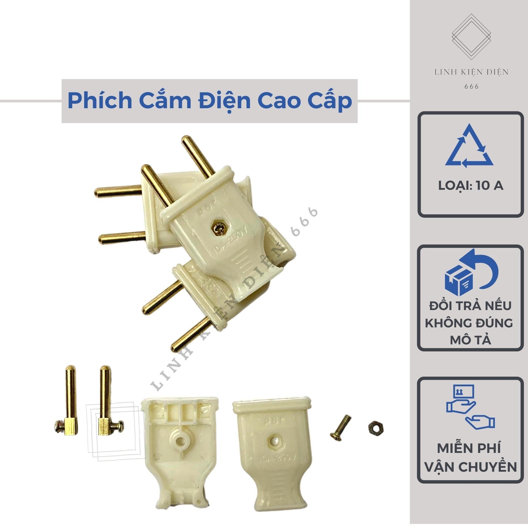 Phích cắm điện 2 chân giắc cắm chân đồng giắc cắm điện 10a 250v
