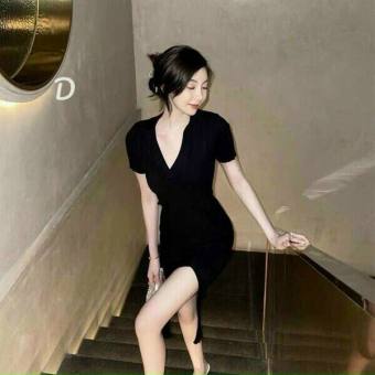 Váy đầm nữ bosy cổ sơ mi xẻ tà quyến rũ