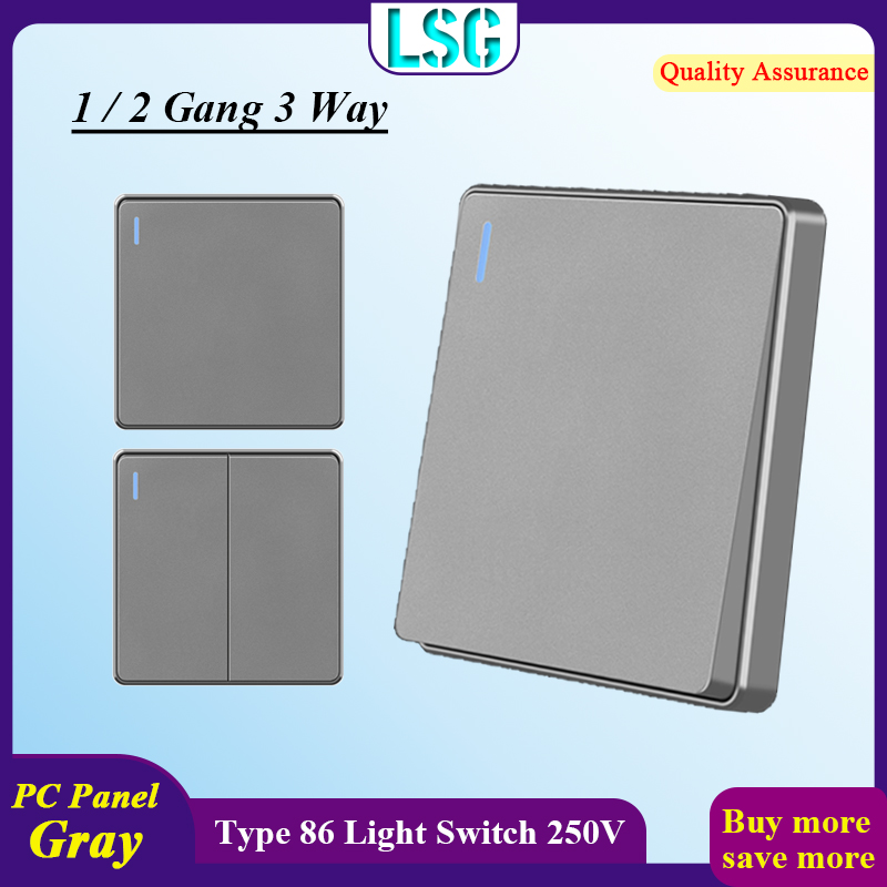 Công tắc gắn tường bảng màu xám loại 86 công tắc đèn tường gia dụng 1/2 nhóm 3 chiều công tắc điều khiển nút nhấn bảng chống cháy pc công tắc điện tường 250v cho đèn công tắc đa chiều