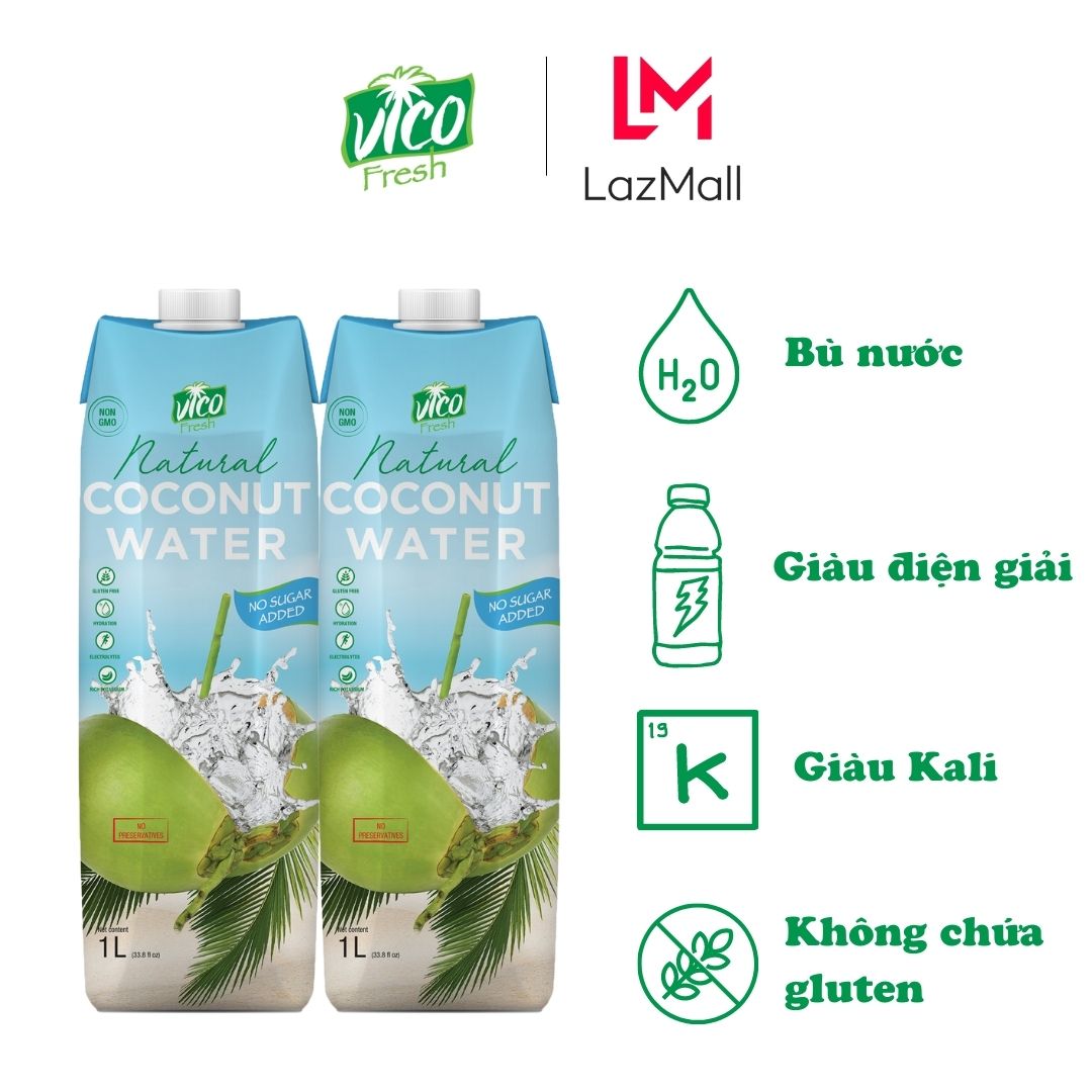 Combo 2 Hộp Nước Dừa Vico Fresh 1L Vị Nguyên Chất Natural - Thanh Mát Không Đường
