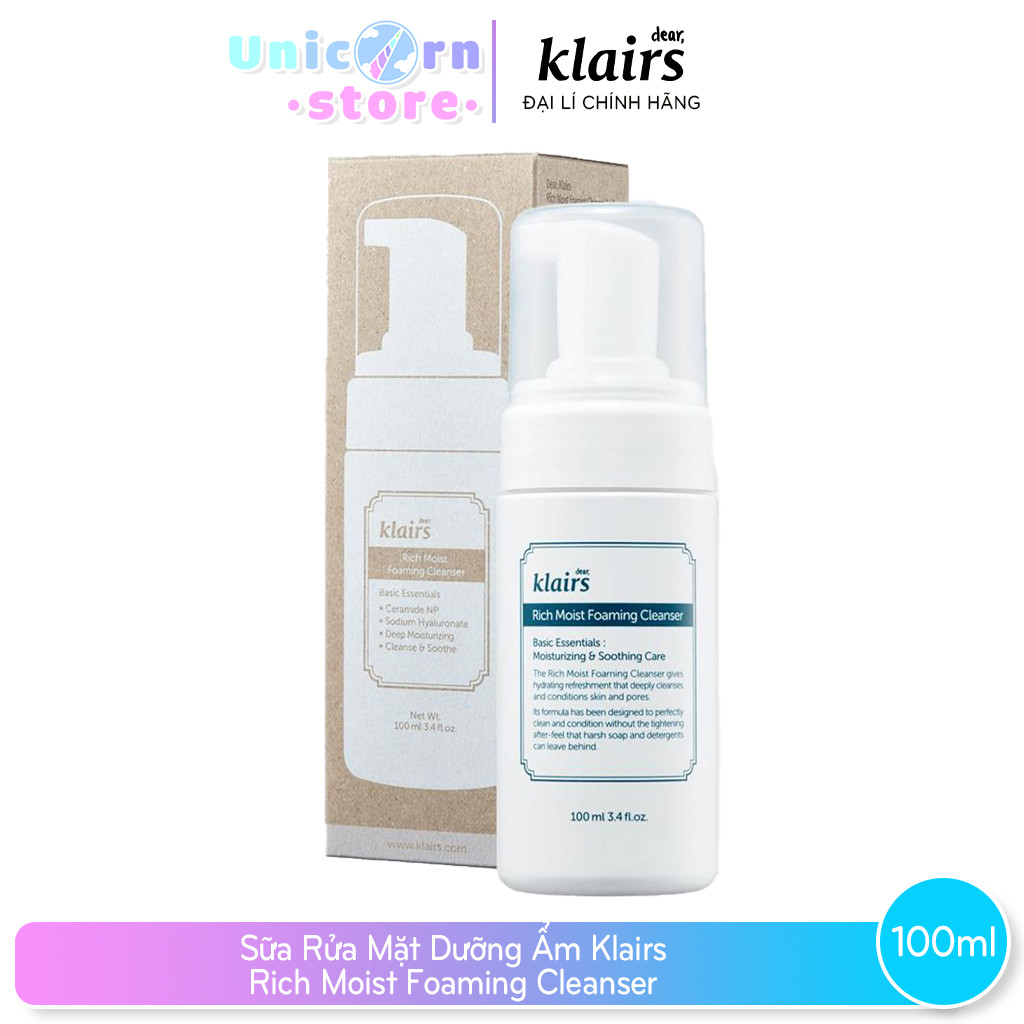 Sữa rửa mặt tạo bọt dưỡng ẩm dịu nhẹ klairs rich moist foaming cleanser 100ml