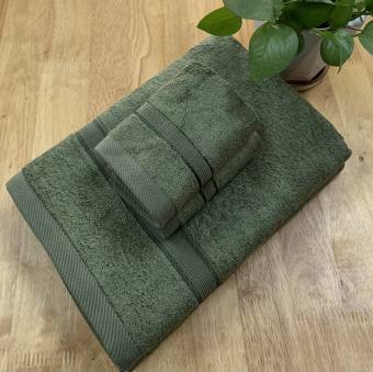 Khăn Sợi Tre Bamboo ( 1 khăn tắm ,1 khăn mặt) Chính hãng- Màu Xanh Rêu