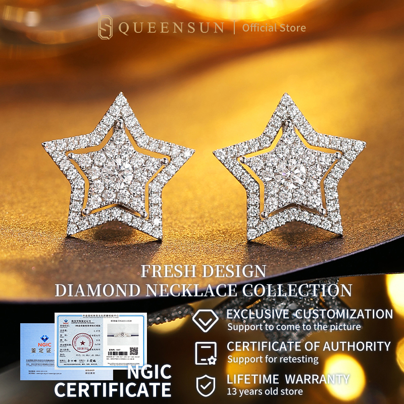Queensun Diamond 18K Star Three-Wear stud  Earrings Small Exquisite Detachable Full Diamond Earrings Women Gold lab grown  Diamond 三戴星星钻石耳环diamond stud  Earring searrings fashion dangle earrings fine jewelry earrings stainless steel earrings fashion hoop