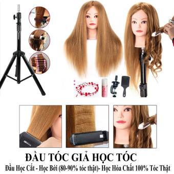 Đầu manocanh Tóc thật 85%, Tóc Dài 60cm, Nhiều Màu, Đầu Canh Chịu Nhiệt Dùng Học Bới Tóc Có Thể Uốn Xoăn Dập Xù