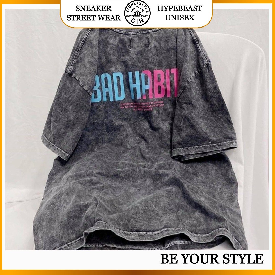 Áo thun tay lỡ Bad Habits Wash màu xám hồng form rộng Unisex Fulltag Chất Cotton cực xịn-Gin Store
