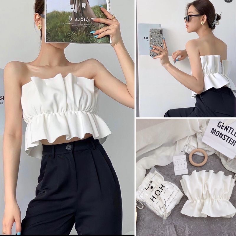 Diva áo kiểu ống nữ bèo nhúng eo lacici