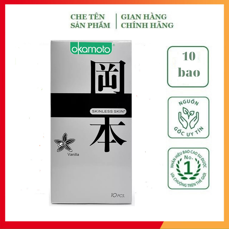 Bao Cao Su OKMOTO cao cấp, bao cao su hương vanilla, bao cao su siêu mỏng trơn, hộp 10 bcs