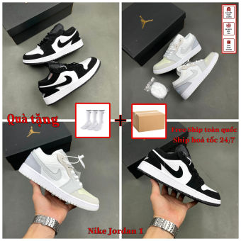 Giày Jordan Low 1 Paris và Panda, JD paris cổ thấp trắng xám, JD Panda đen trắng cổ thấp, da lộn, đế tăng chiều cao