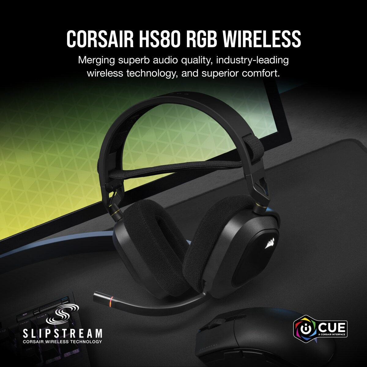 CORSAIR HS80 RGB WIRELESS Premium Gaming Headset with Spatial Audio