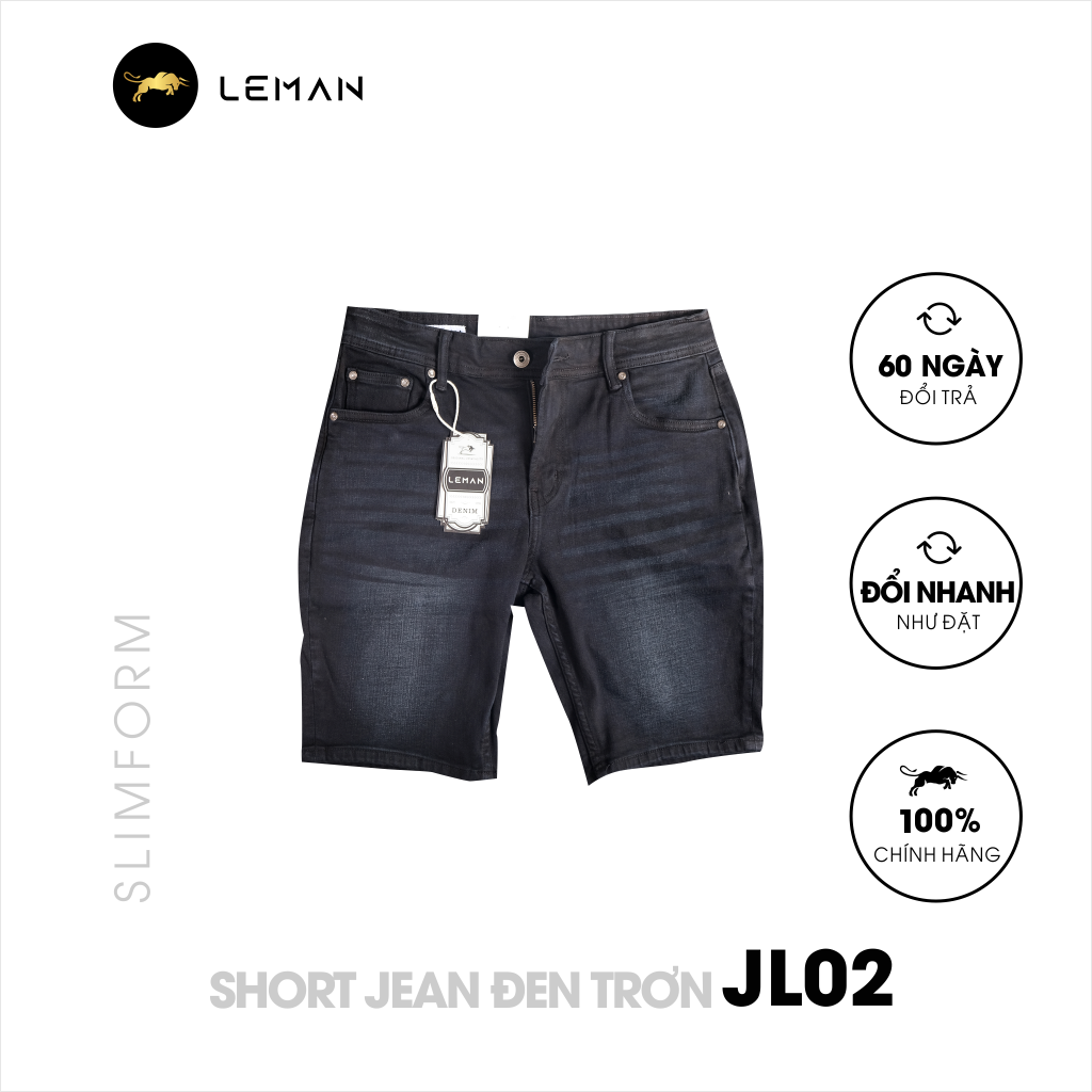 Quần Short Jean nam Leman đen trơn 02 - Slim Form