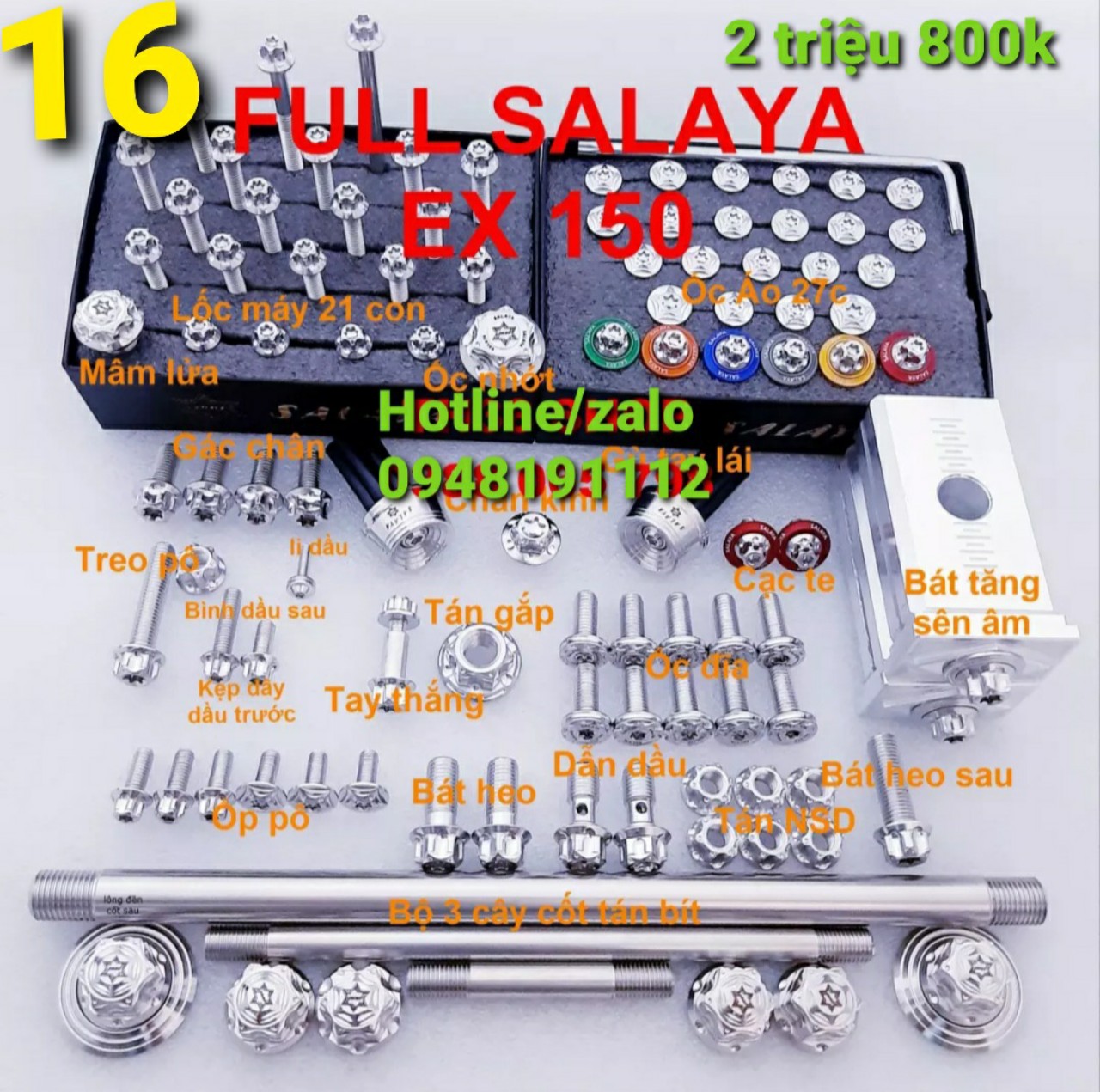 Combo ốc salaya xe ex 150 ốc salaya exciter 150 full ốc salaya ex 150 ốc áo salaya