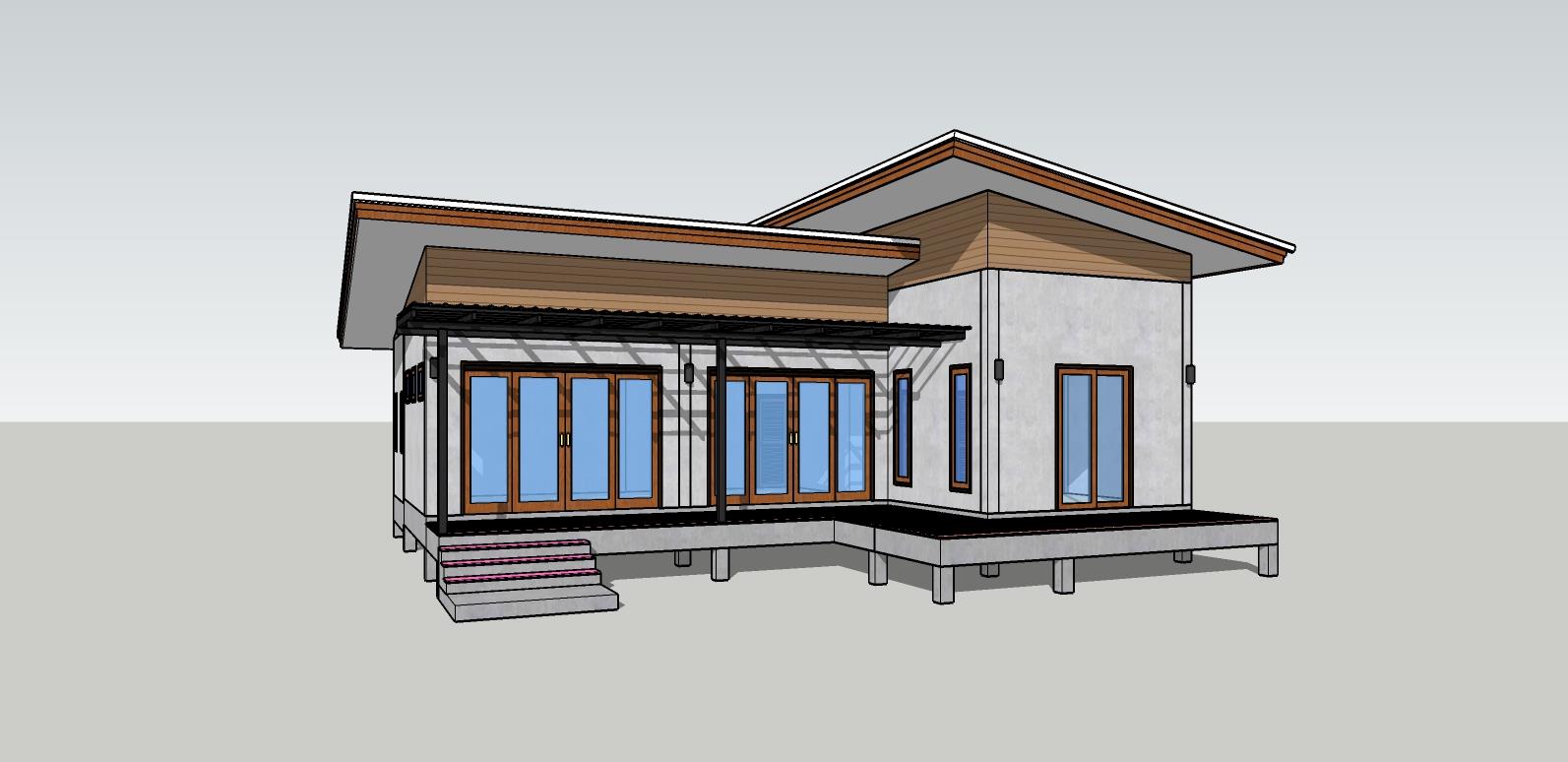 แบบบ้านชั้นเดียวหลังคาเพิงแหงน2ห้องนอน 3ห้องน้ำเรียบง่ายประหยัดค่าใช้จ่ายก่อสร้างแบบบ้านสำหรับยื่นขอนุญาตปลูกสร้างและกู้ธนาคารด้วย BOQ ราคา  15,000 บาท*ส่งฟรี