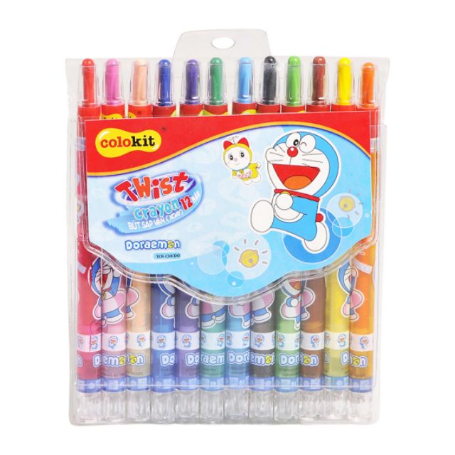 Bút sáp vặn 12 màu colokit doraemon tcr-c04/do- dụng cụ học tập tuệ minh