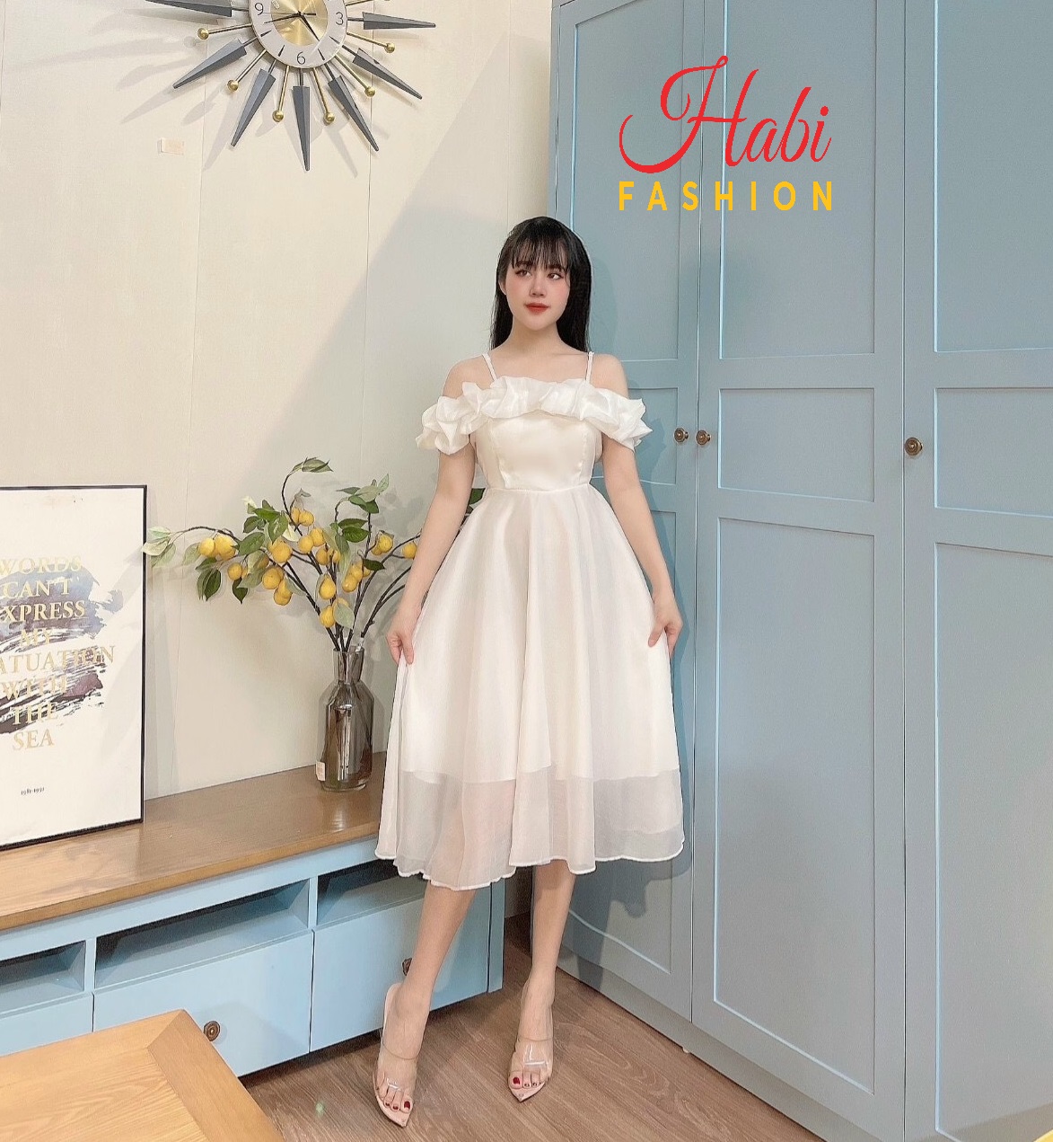 Đầm trễ vai, Váy đầm công chúa trễ vai dễ thương, váy đầm dự tiệc trễ vai trắng xòe chất tơ xinh xỉu mặc được 2 kiểu