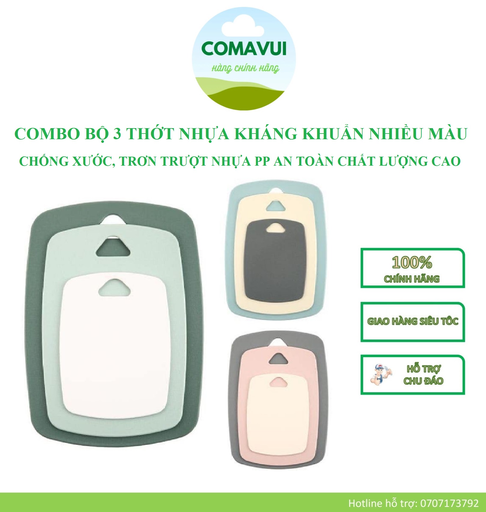 COMBO BỘ 3 THỚT NHỰA KHÁNG KHUẨN NHIỀU MÀU - HÀNG LOẠI 1 CHỐNG XƯỚC, TRƠN TRƯỢT NHỰA PP AN TOÀN ĐẸP CHẤT LƯỢNG CAO