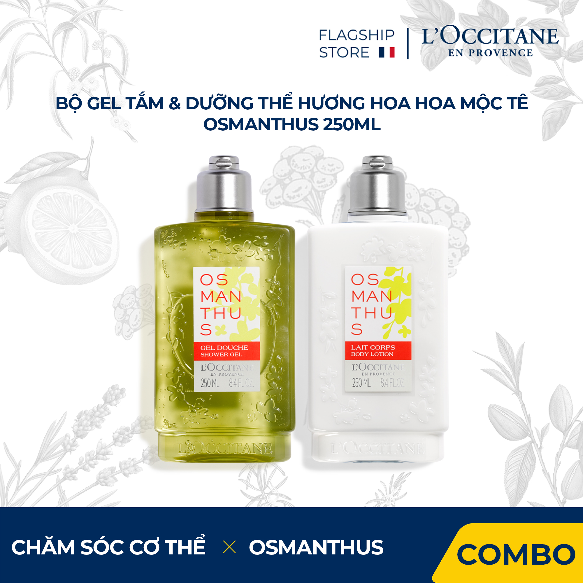 Bộ gel tắm - sữa dưỡng thể hương hoa mộc tê l'occitane osmanthus shower gel - body lotion 250ml