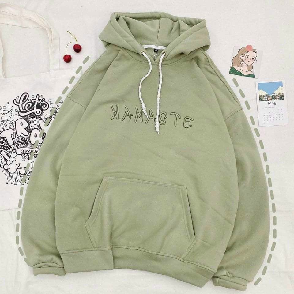 Áo Hoodie Nỉ Ngoại Tay Phồng Nón Lớn Thêu Chữ NAMASTER Form Rộng Dễ Thương
