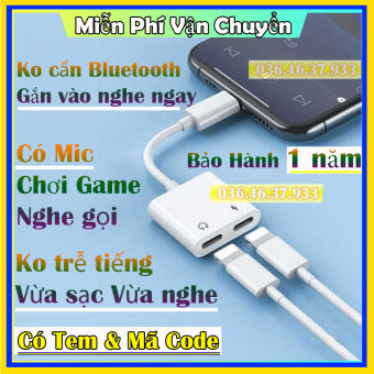 Jack chuyển đổi iPhone vừa sạc vừa tai nghe 2 cổng lightning Có Mic chơi Game Ko trễ tiếng BH 1 đổi 1 trong 12 tháng Phụ kiện Pubg bộ cáp chia sạc nghe cùng lúc 2 trong 1 mẫu mới 2022
